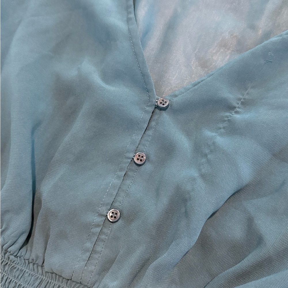 Guess Teal V-Neck Blouse Sz Small - Picture 6 of 9